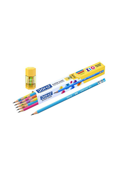 doms 12 Pieces Zio Eraser Tipped Super Dark Graphite Pencils Set