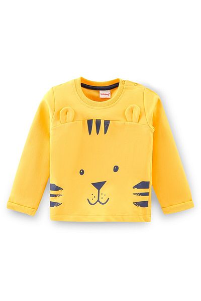 Babyhug Babyhug Cotton Full Sleeves T-Shirt & Lounge Pant Set Tiger Print- Yellow & Navy Blue