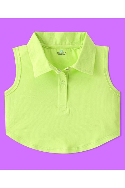 Ollington St. Ollington St. Cotton Lycra Knit  Polo Sleeveless Top & Cargo Pants with Butterfly Print - Lime Green
