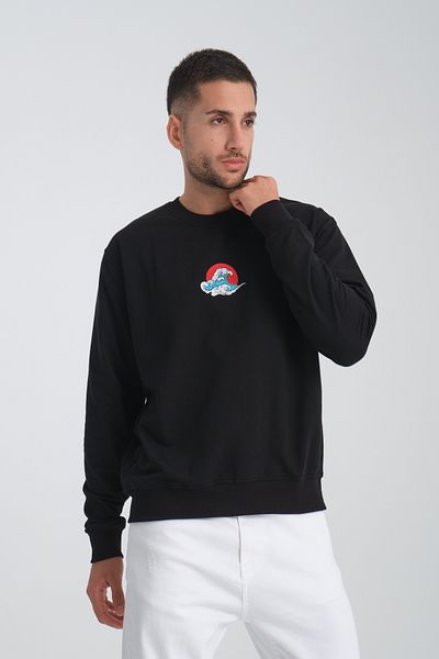 Jimback Ocean Wave Men's Round Neck Embroidered Semi Oversize Sweatshirt