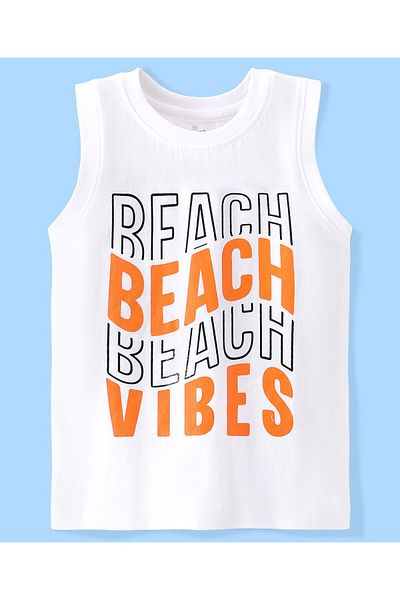 Ollington St. Ollington St. 100% Cotton Knit Sleeveless T-Shirt & Shorts Set Text & Pineapple -White & Multicolor