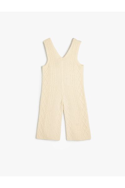 Koton V-Neck Floral Print Knitwear Jumpsuit