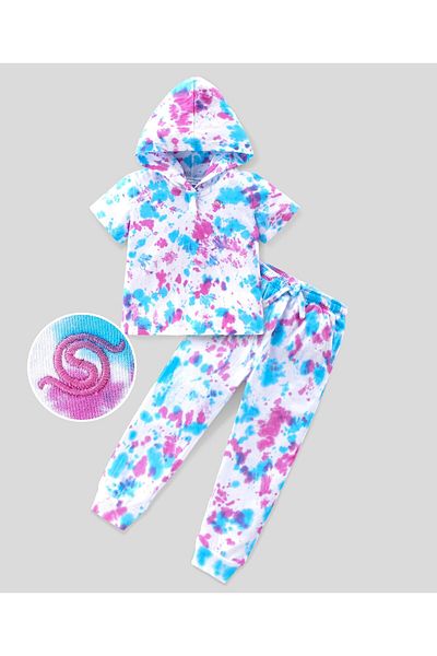 Ollington St. Ollington St. Cotton Half Sleeves Top & Lounge Pants/Co/ord Set With Tie & Dye Print - White