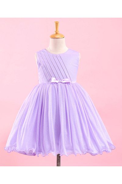 Babyhug Babyhug Sleeveless Shimmery Party Wear Frock Glitter Print with Striped Textures - Lavender