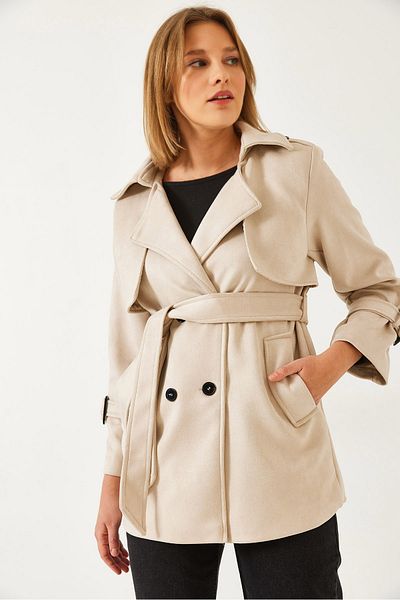 Bianco Lucci Damen-Trenchcoat aus Wildleder mit Ärmelgürtel und detailliertem Gürtel 2632 60351319