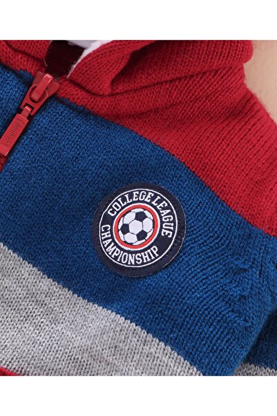 Babyhug Babyhug Acrylic Knit Full Sleeves Stripes Hooded Sweater - Red Blue