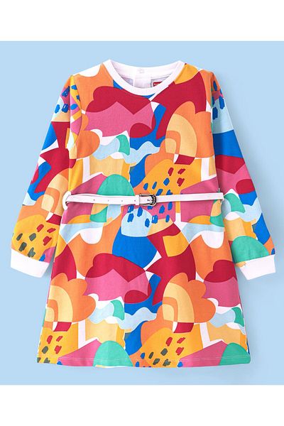 Babyhug Babyhug Printed Frock with Belt - Multicolor
