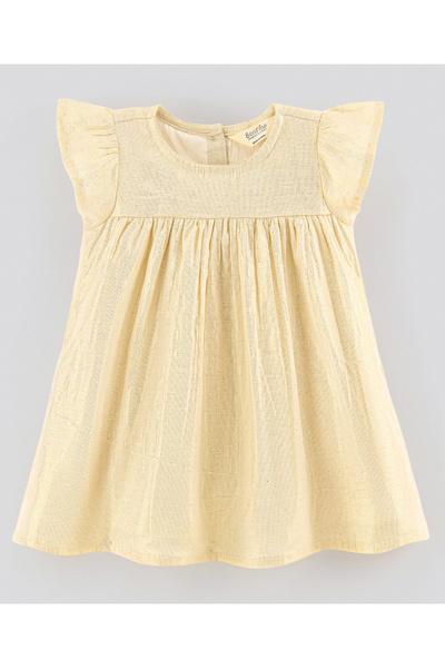Bonfino Bonfino Short Sleeves Party Wear Frock Solid - Golden