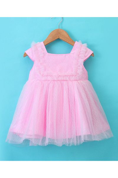 Babyhug Babyhug Cap Sleeves Mesh Party Frock - Pink