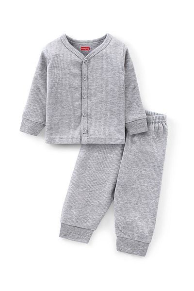 Babyhug Babyhug Full Sleeves Solid Thermal Vest & Pant Set - Light Grey