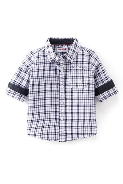 Babyhug Babyhug 100% Cotton Knit Full Sleeves Shirt & Jeans Checkered - White & Blue