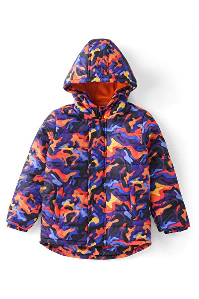 Babyhug Babyhug Woven Full Sleeves Camouflage Print Padded Hooded Jacket- Blue & Orange