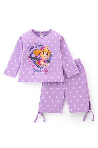 Babyhug Babyhug Cotton Knit Full Sleeves Paw Patrol Print Night Suit - Lavender