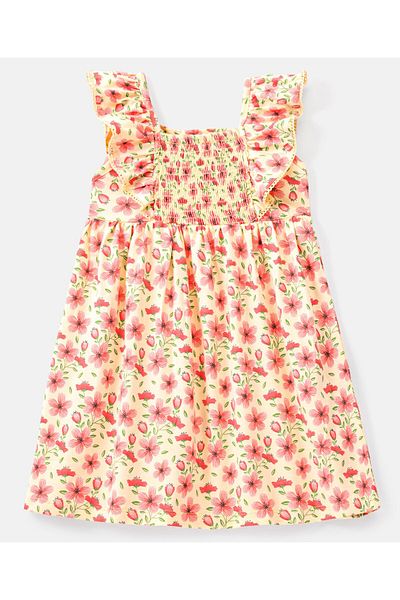 Babyhug Babyhug 100% Cotton Knitted Sleeveless Frock Floral Printed - Pink