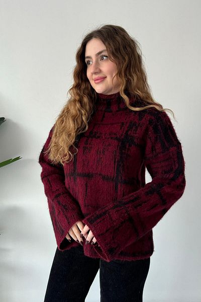 MaziButik Burgundy Patterned Sweater