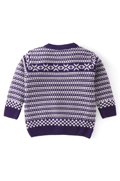 Babyhug Babyhug Knit Full Sleeves Sweater Set With Aztec Design - Purple