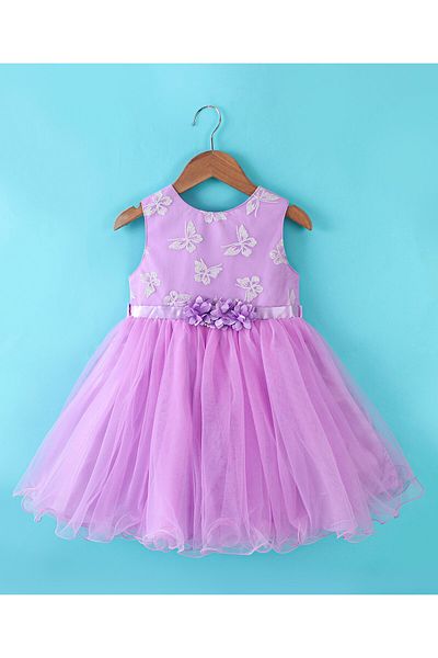 Babyhug Babyhug Sleeveless Textured Yoke & Butterfly Detailing Party Frock - Lavender