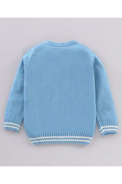 Babyhug Uzun Kollu Örgü Kazak 3D Ayı Aplike - Mavi