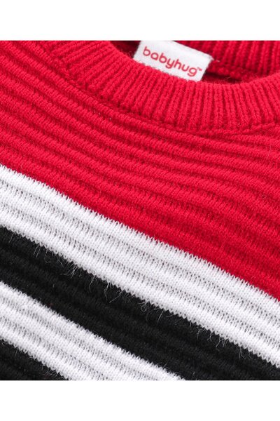Babyhug Babyhug 100% Acrylic Knit Full Sleeves Striped Sweater - Red & White