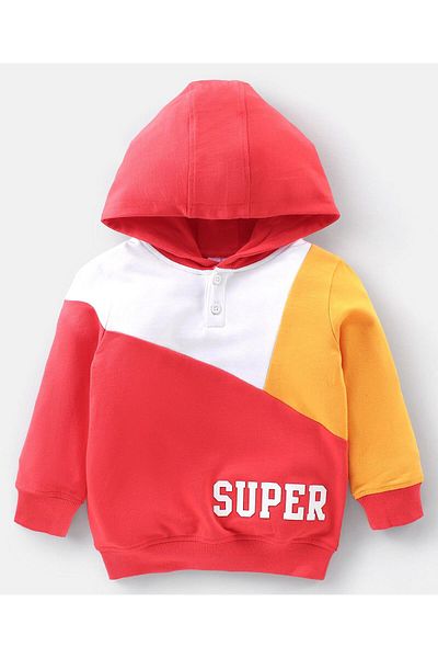 Babyhug Babyhug Cotton Knit Full Sleeve Hooded T-Shirt & Jogger Pants Set With Color Block Print -Multicolor