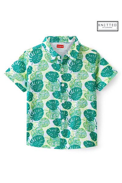 Babyhug Babyhug Cotton Knit Half Sleeves Leaves Printed Regular Shirt - Green