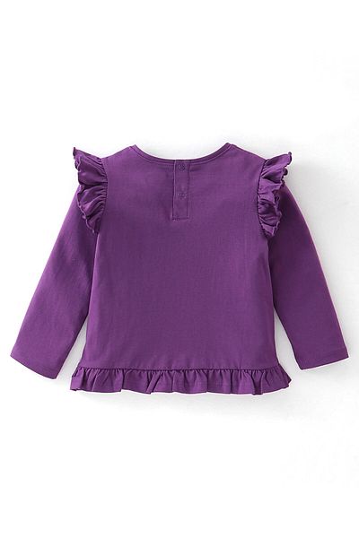 Babyhug Babyhug Cotton Full Sleeves Top with Flower Appliques & Frill Detailing - Purple