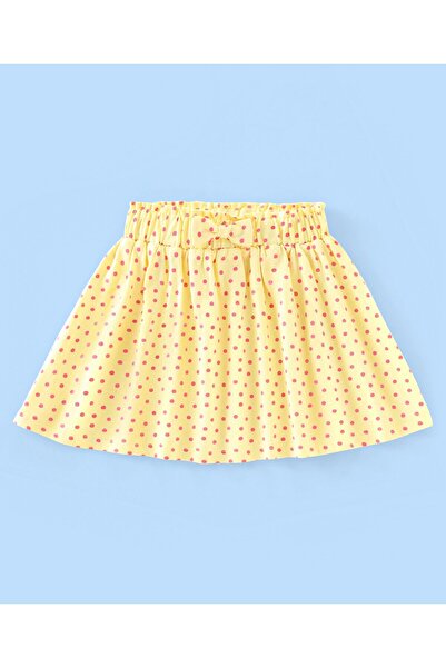 Babyhug Babyhug 100% Cotton Knit Cap Sleeve Top & Skirt Set Bow Applique Fruit Basket Print-White & Yellow