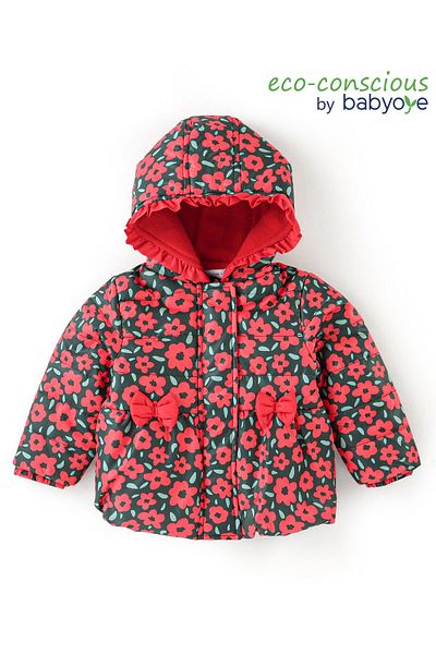 Babyoye Babyoye Full Sleeves All Over Floral Print Hooded Sweatshirt - Red