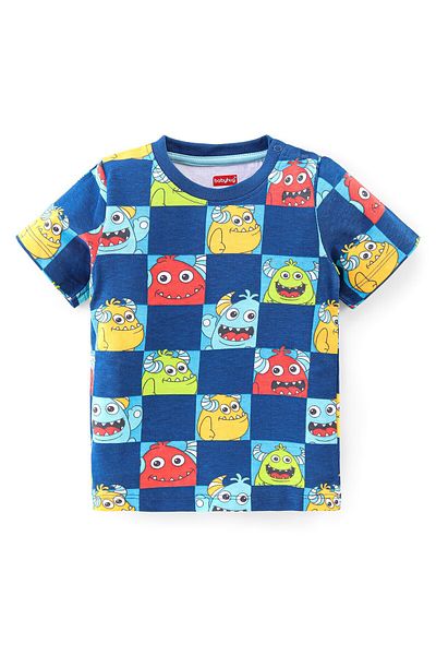 Babyhug Babyhug 100% Cotton Single Jersey Knit Half Sleeves T-Shirt & Shorts/Co/ord Set Monsters Print -Blue