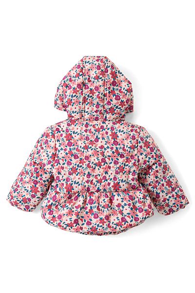 Babyhug Babyhug Woven Full Sleeves Front Open Padded Hooded Jacket with Floral Print & Bow Applique - Pink