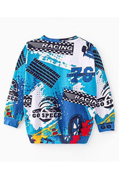 Ollington St. Ollington St. - 100% Cotton Knit Full Sleeves Sweatshirt & Joggers Set Text Print - Blue & Red