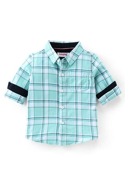 Babyhug Babyhug 100% Cotton Knit Full Sleeves Shirt & Jeans Checkered -  Blue