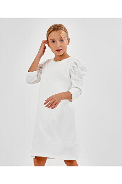 Primo Gino Primo Gino Full Sleeves A Line Textured Fitted Dress - White