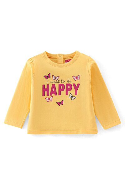 Babyhug Babyhug 100% Cotton Full Sleeves T-Shirt with Text & Butterfly Graphics - Yellow
