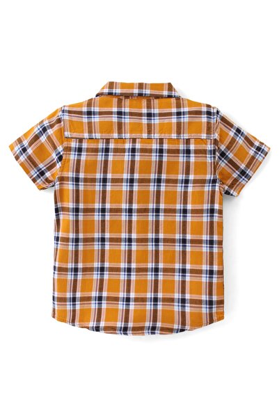 Babyhug Babyhug 100% Cotton Woven Half Sleeves Checked Shirt & Shorts Set - Orange & Navy Blue