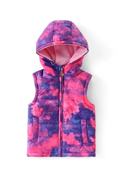 Babyhug Babyhug Sleeveless Tie & Dye Padded Hooded Jacket - Multicolour