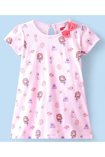 Babyhug Babyhug 100% Cotton Half Sleeves Frocks With Mermaid Print Pack Of 2 - Pink