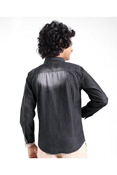 Pine kids Pine Kids Cotton Woven Full Sleeves Washed Denim Shirt - Black