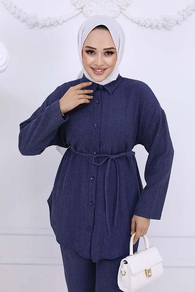 benguen Navy Blue Double Suit - Waist Belted and Wrapped 2193