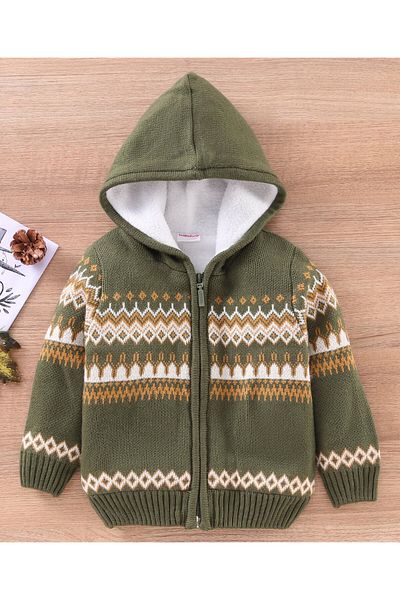 Babyhug سويت شيرت بيبي هاج بغطاء رأس وأكمام طويلة مطبوع - زيتوني