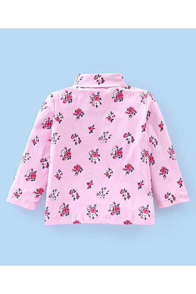 Babyhug Babyhug Cotton Lycra Knit Full Sleeves Skivi Tee With Floral Print- Pink
