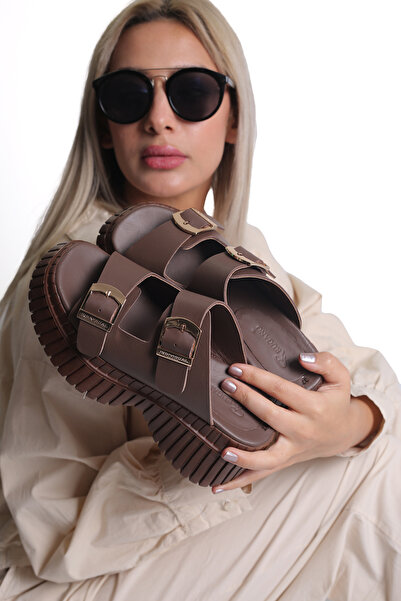 ELİT SHOES Luna Kalın Taban Deri Kadın Terlik