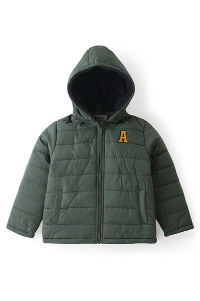 Babyhug Babyhug Woven Full Sleeves Solid Color Padded Hooded Jacket- Green