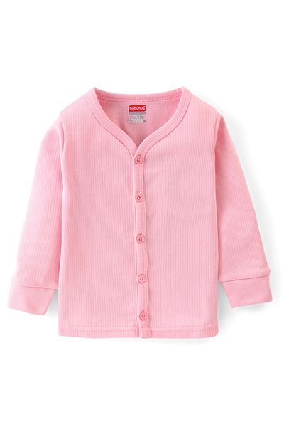 Babyhug Babyhug Cotton Full Sleeves Front Open Thermal Vest & Pants - Pink