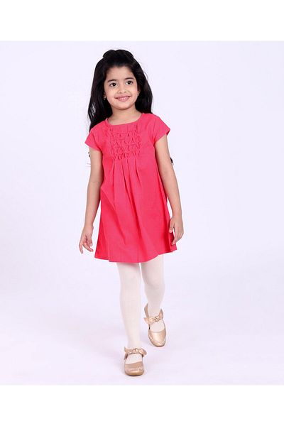 Babyhug Babyhug Half Sleeves Corduroy Frock Solid - Coral Pink