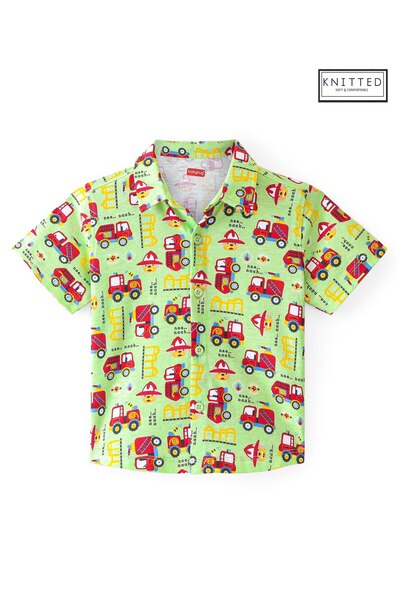 Babyhug Babyhug 100% Cotton Knit Half Sleeve Shirt With Tropical Print - Green