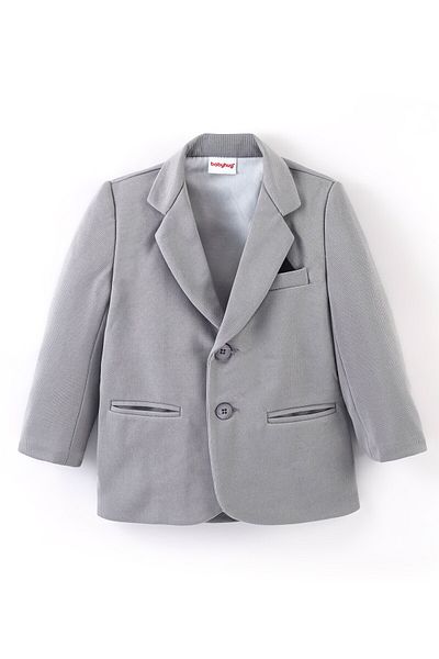 Babyhug Babyhug Full Sleeves Party Wear Textured Blazer Solid- Grey