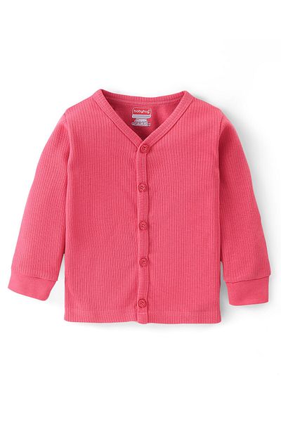 Babyhug Babyhug Cotton Full Sleeves Front Open Thermal Vest & Pants - Coral