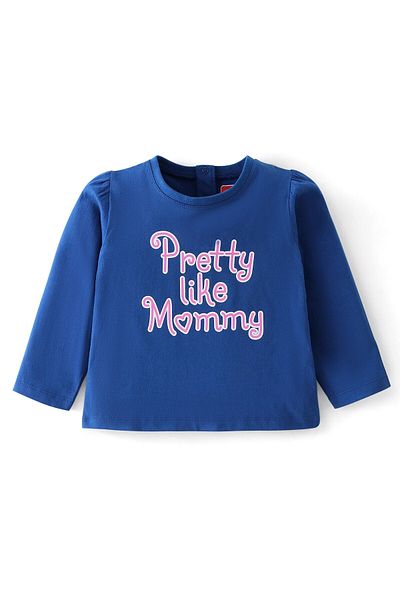 Babyhug Babyhug 100% Cotton Knit Full Sleeves Top With Text Graphics - Navy Blue