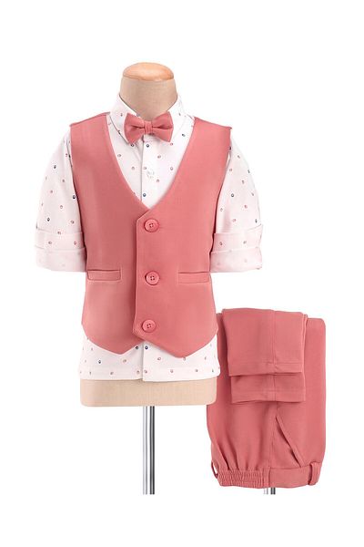 Babyhug Babyhug Full Sleeves Three Piece Party Suit with Bow & Stretch - White & Pink
